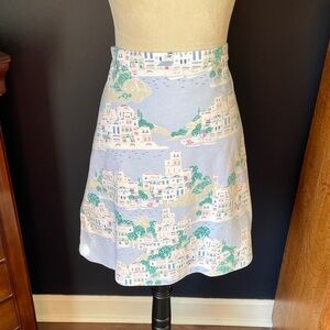 J Jill Coastal Mediterranean Print Blue A-Line Skirt Pockets Size Large